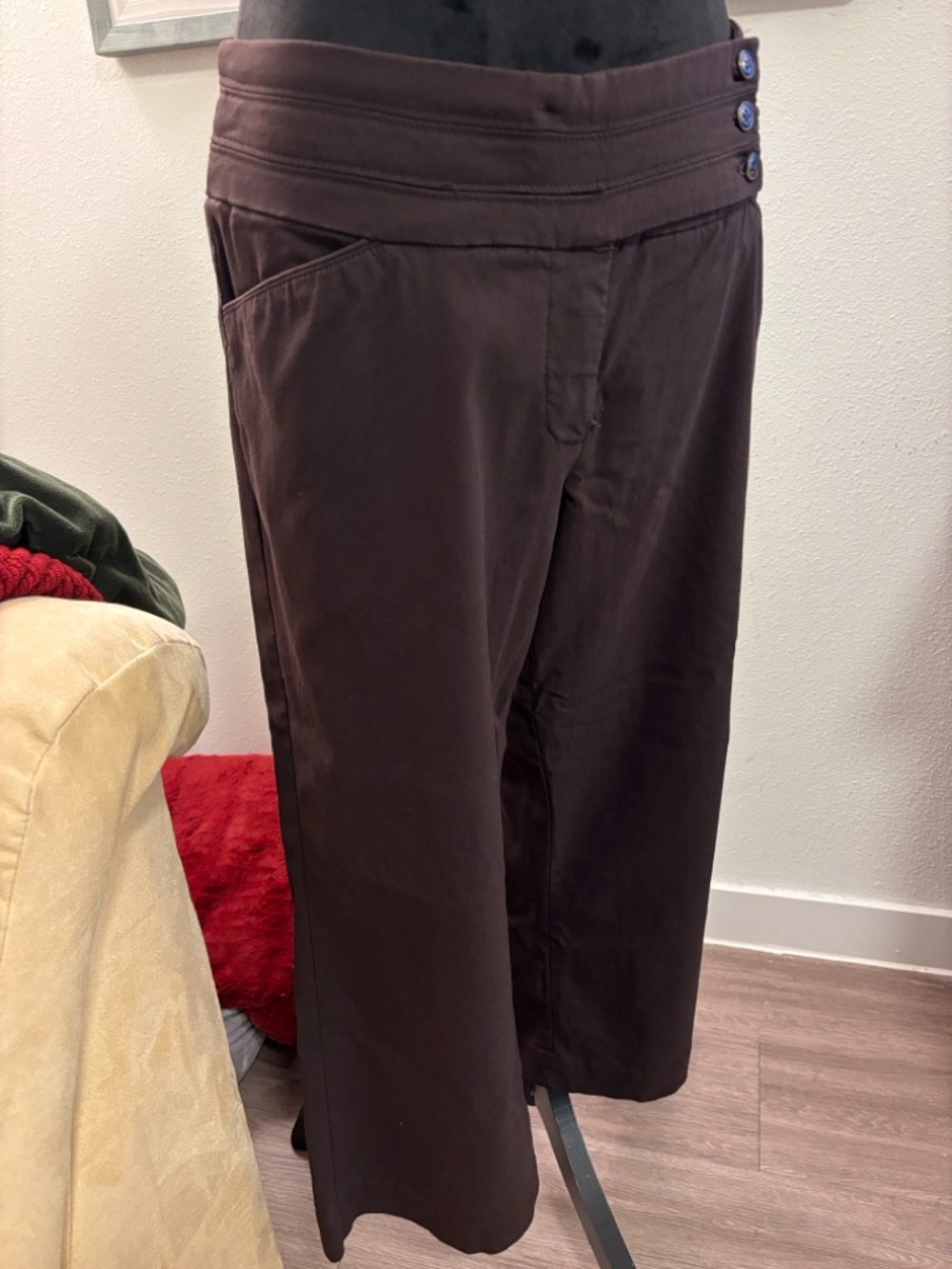 Wide Leg Dark Brown Pull-On Pants